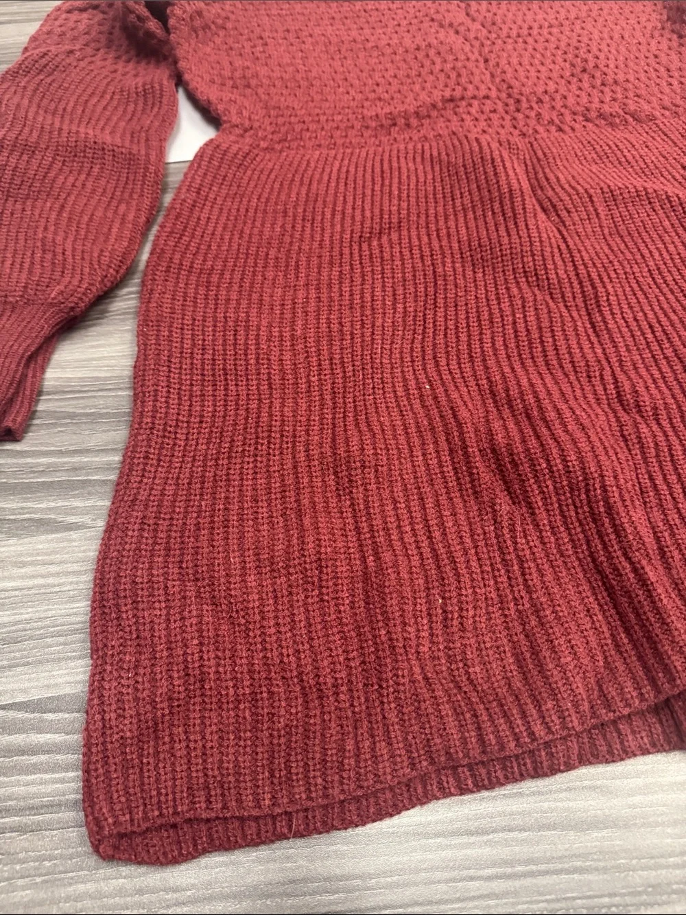 Cupshe Wine Red V-Neck Ribbed Knit Sweater Dress